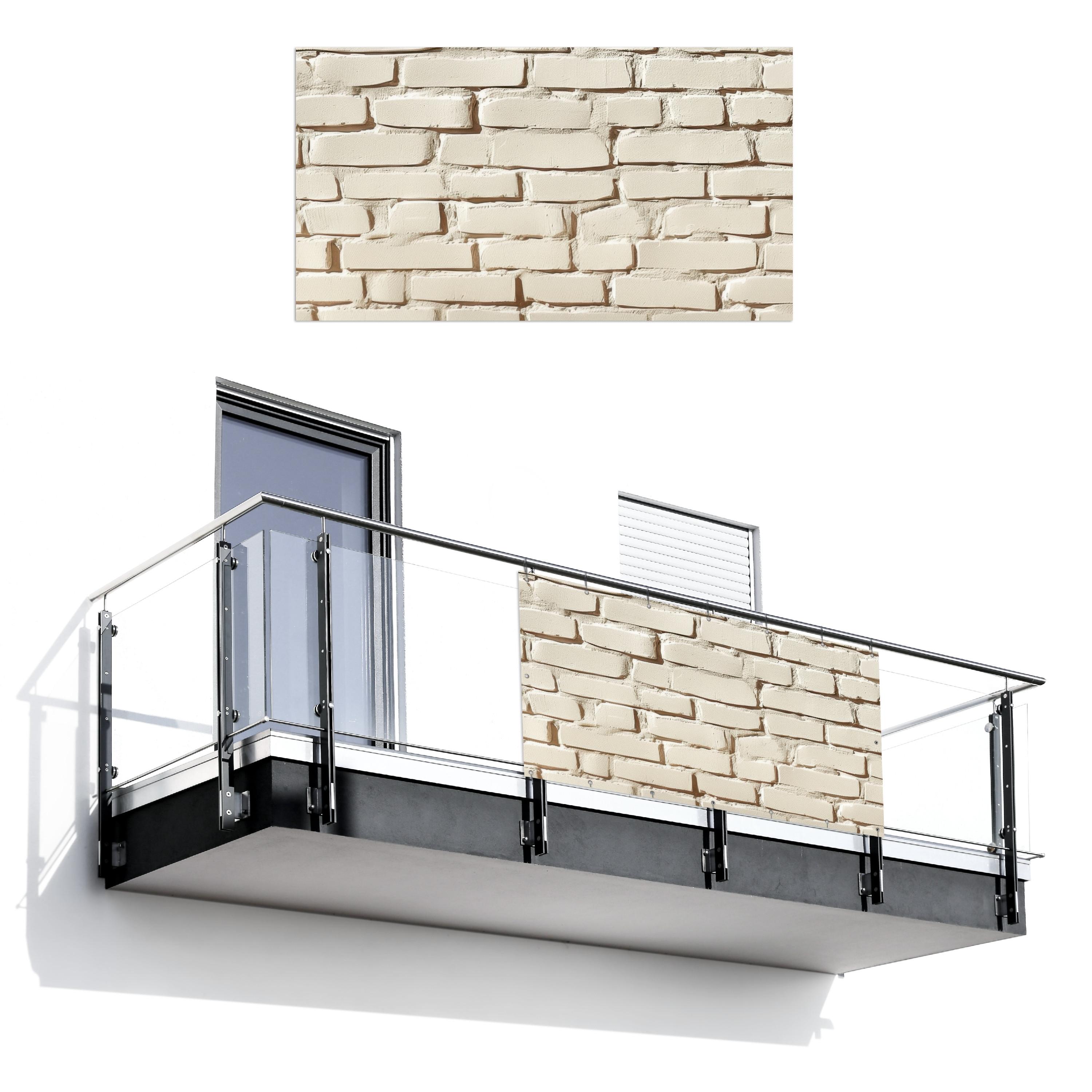 BALKON-SICHTSCHUTZ Ziegel - Wand - Licht - Weiß Witterungsbeständig 200x110 cm - Creme, Kunststoff (200/110cm) - MuchoWow