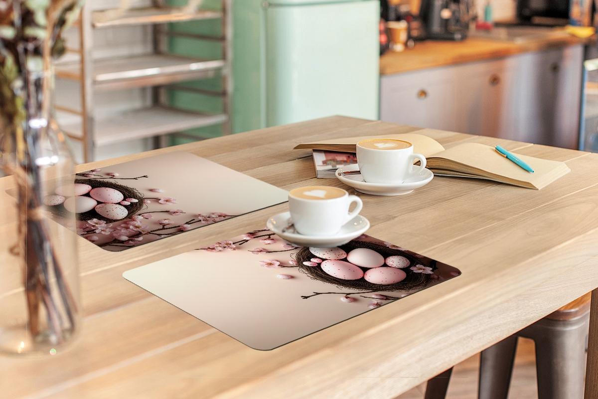 PLATZSETS 6er-Set Rosa - Blüten - Eier Placemats 45x30 cm - Hellrosa, Kunststoff (0.3/45/30cm) - MuchoWow