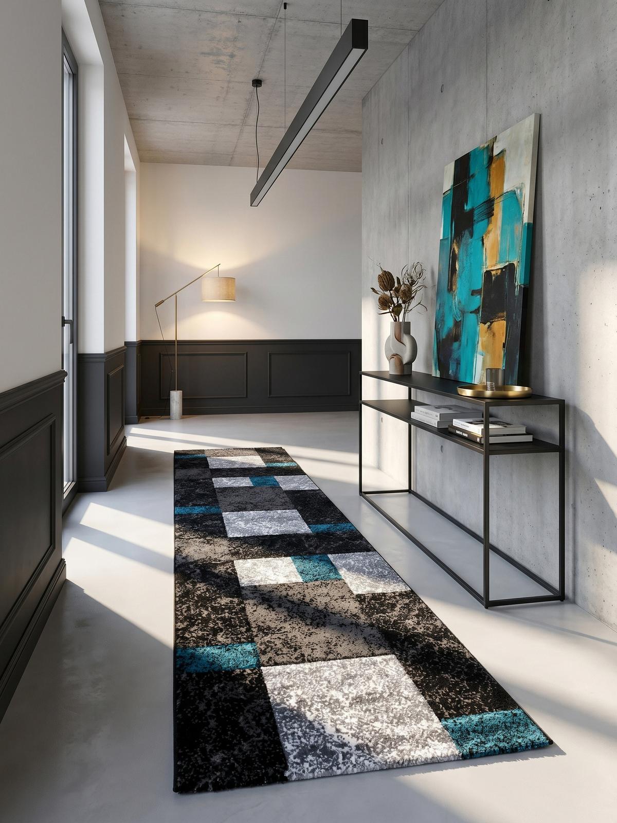 KURZFLORTEPPICH LATEMAR, kariert, Türkis, 80 x 300 cm - Blau, Textil (80/300cm) - KADIMA DESIGN