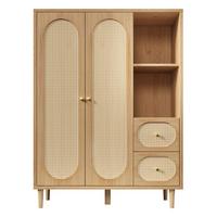 KLEIDERSCHRANK in Eichenoptik mit Rattan-Dekor, offenen Regalen und 2 Schubladen - Eichefarben, Holz (120/161/44cm) - Urban Meuble