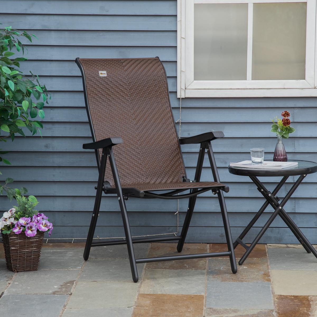 GARTENSTUHL, PE Rattan, Stahl, Braun - Braun, Metall (71/111/58cm) - Outsunny