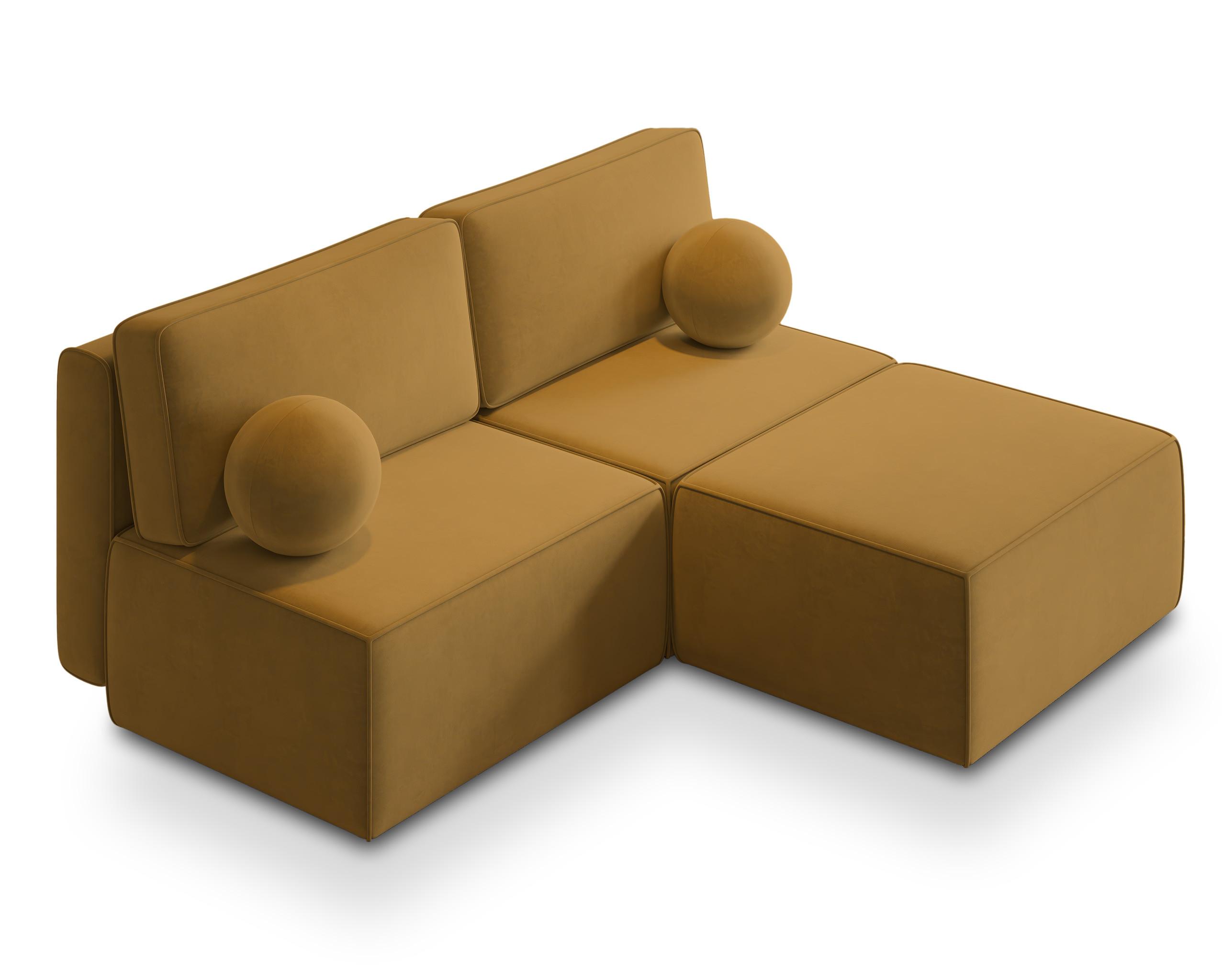 ECKSOFA VARNA M Gelb Velours-Stoff mit Schlaffunktion - Gelb/Grau, Holz/Kunststoff (196/158cm) - MASSENO