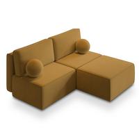 ECKSOFA VARNA M Gelb Velours-Stoff mit Schlaffunktion - Gelb/Grau, Holz/Kunststoff (196/158cm) - MASSENO
