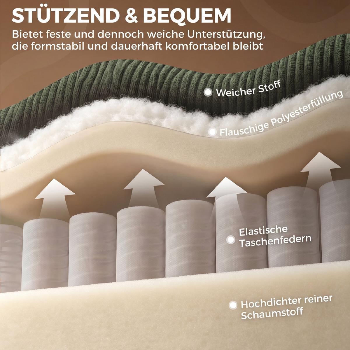 2-SITZER-SOFA Cord 100 Polyester Kautschukholz Grün - Naturfarben/Grün, Holz/Textil (80/82/170cm) - HOMCOM
