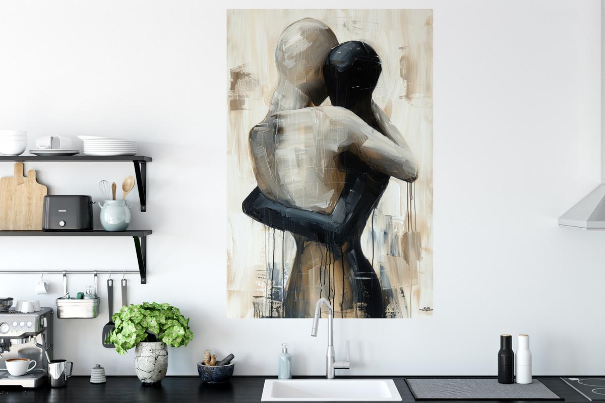 WANDTATTOO Abstrakt - Liebe - Schwarz und weiß - Modern Wandaufkleber 80x120 cm - Schwarz, Kunststoff (80/120/0.1cm) - MuchoWow