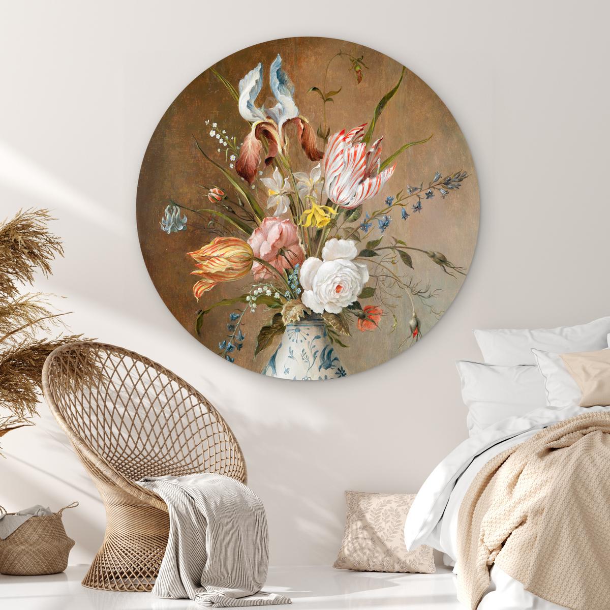 WANDBILD Stilleben mit Blumen - Balthasar van der Ast - Malerei Room Decor 140x140 cm - Sandfarben, Kunststoff (140/140cm) - MuchoWow