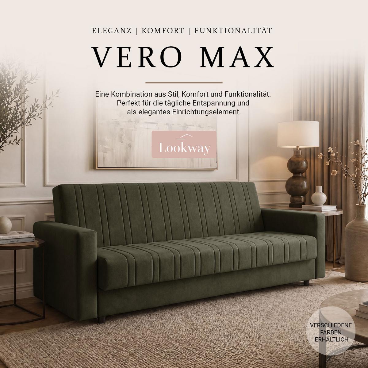 SCHLAFSOFA VERO MAX mit Schlaffunktion Castel 39 - Grün, Textil (191/88/90cm) - Lookway