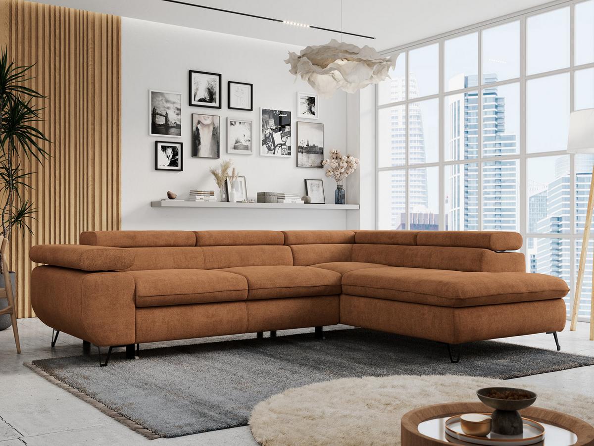 ECKSOFA PETER L Orange Struktur - Rechts Seite - Schwarz/Orange, Textil/Metall (273/208cm) - MKS