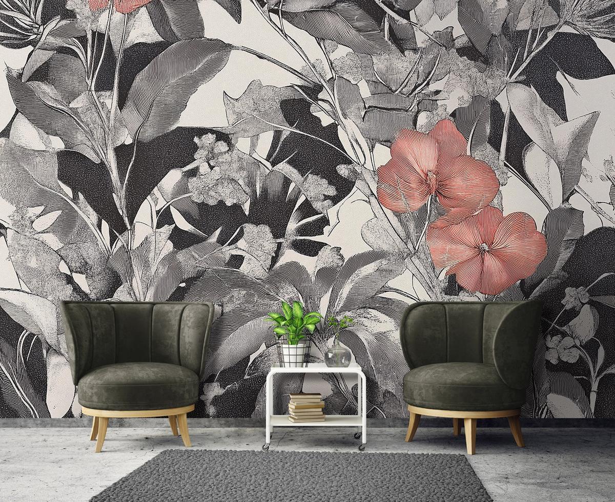 FOTOTAPETE Blumen Blätter Vintage Wohnzimmer Vlies Tapete 200x140 - Multicolor, Papier (200/140cm) - Wallarena