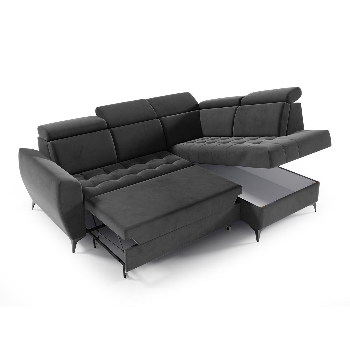 ECKSCHLAFSOFA Aurora II mit verstellbare Kopfstützen, Anthrazit, rechts - Anthrazit/Schwarz, Textil (266/204cm) - Beautysofa