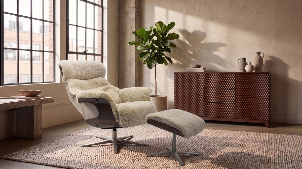 RELAXSESSEL TOSAR Beige Schaffell Relaxfunktion - Beige/Silberfarben, Naturmaterialien/Fell (83/110/89cm) - KAWOLA