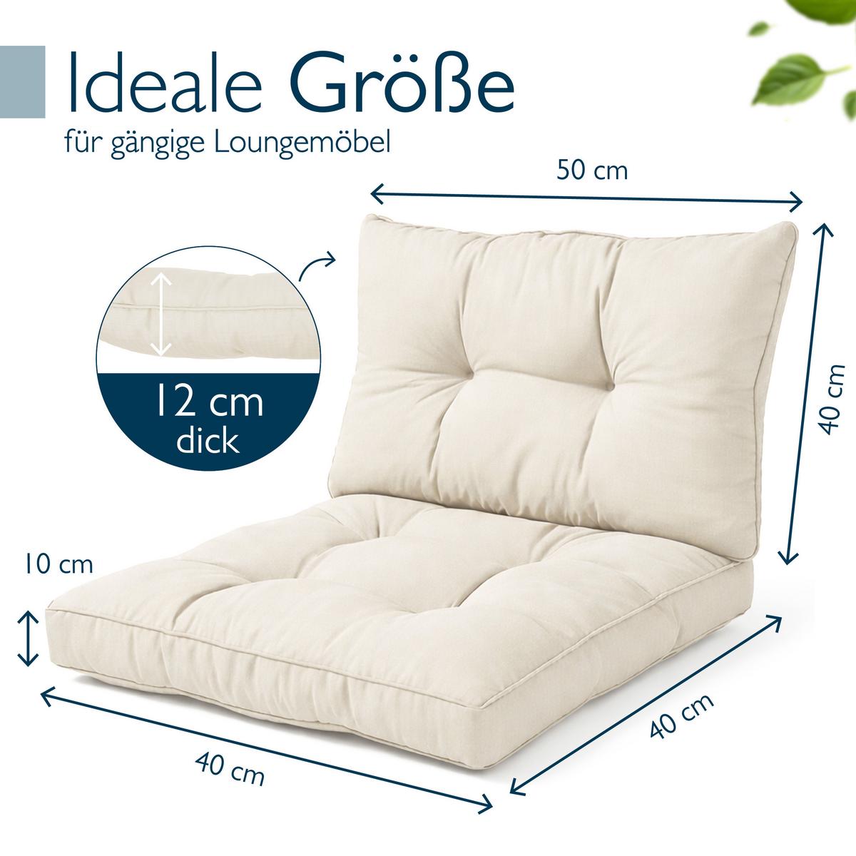 LOUNGEKISSEN Xluna Sitz 40x40x10cm mit Rücken 50x40x12cm Natur (2tlg) - Naturfarben, Textil (40/50cm) - Beautissu 