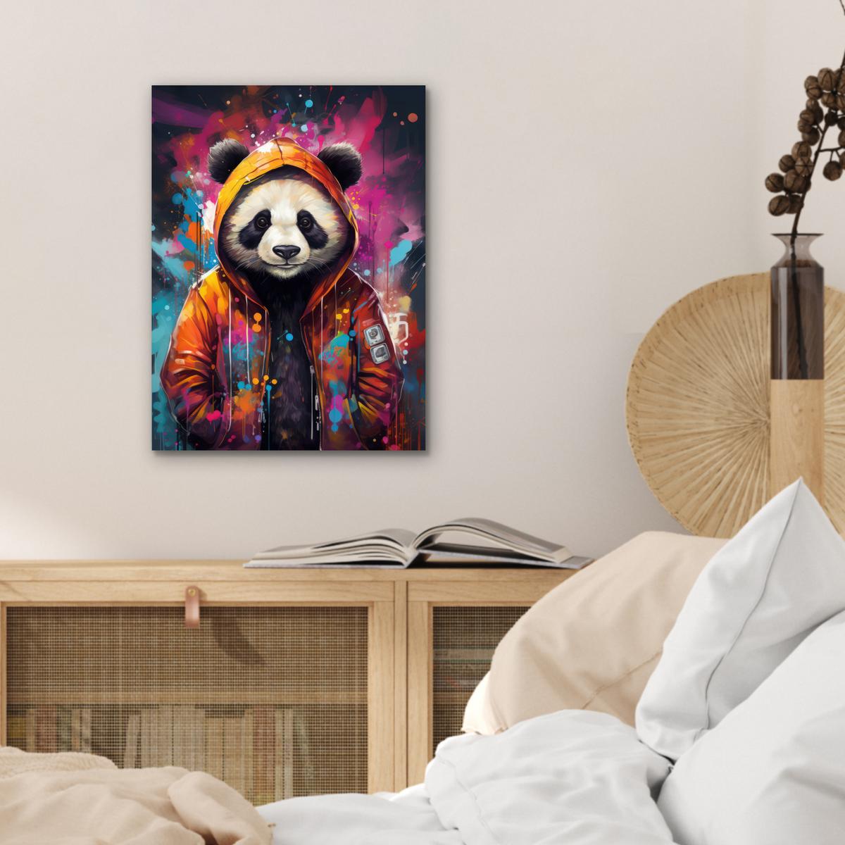 METALLBILD Panda - Jacke - Graffiti - Orange 30x40 cm - Orange, Metall (30/40cm) - MuchoWow