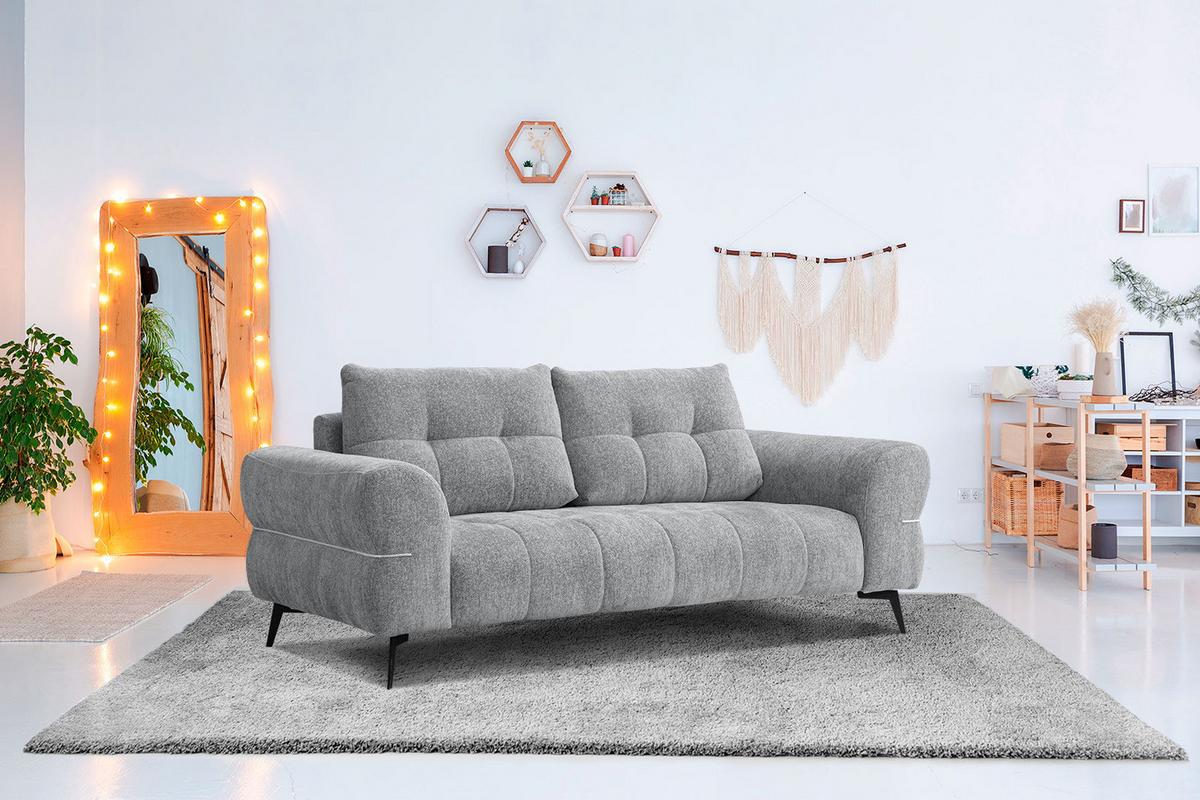 SOFA SALVINI 3-Sitzer, grau - Schwarz/Grau, Holzwerkstoff/Textil (176/88/99cm) - Wozimo