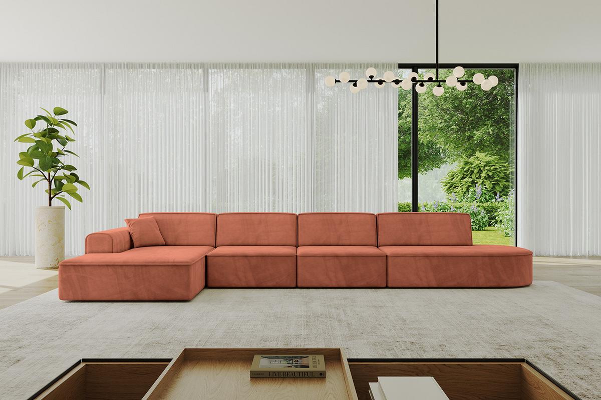 ECKSOFA Ottomane Links IREA-L3-v3 - 412x165x77 cm Apricot - Koralle, Holzwerkstoff/Textil (412/165cm) - ALTDECOR