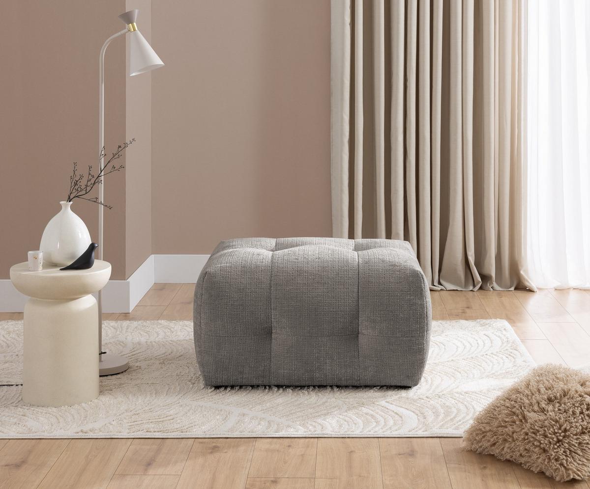 POLSTERHOCKER mit raffinierten Steppungen, zu passendem Sofa, Wellenunterfederung, Chenille-Bezug Braun Taupe / 21056 - Taupe/Greige, Kunststoff/Textil (87/46/68cm) - luma-home