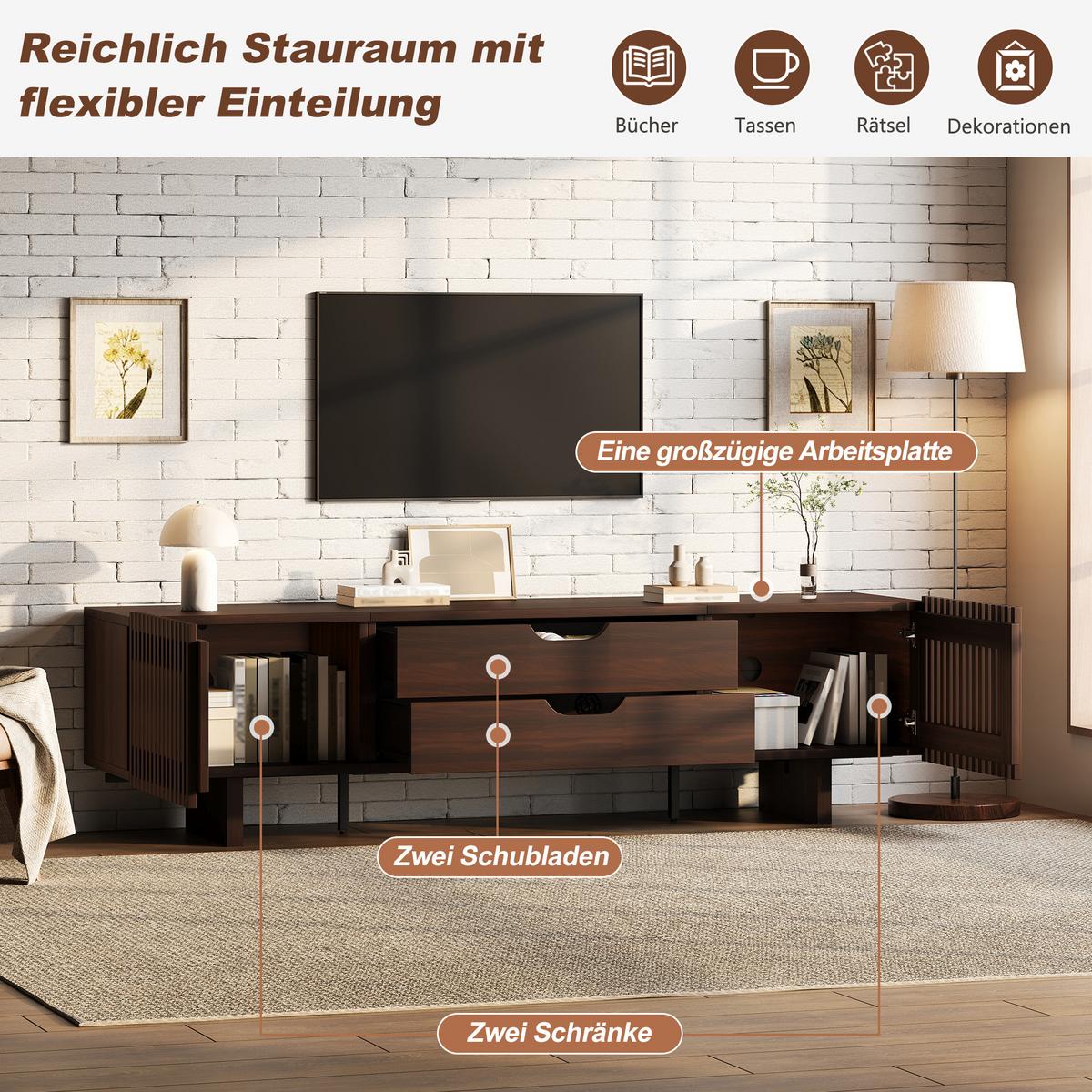 TV-LOWBOARD Walnuss-Optik 180 cm für Fernseher bis 75 Zoll - Alteiche, Holzwerkstoff (180/45/40cm) - Urban Meuble