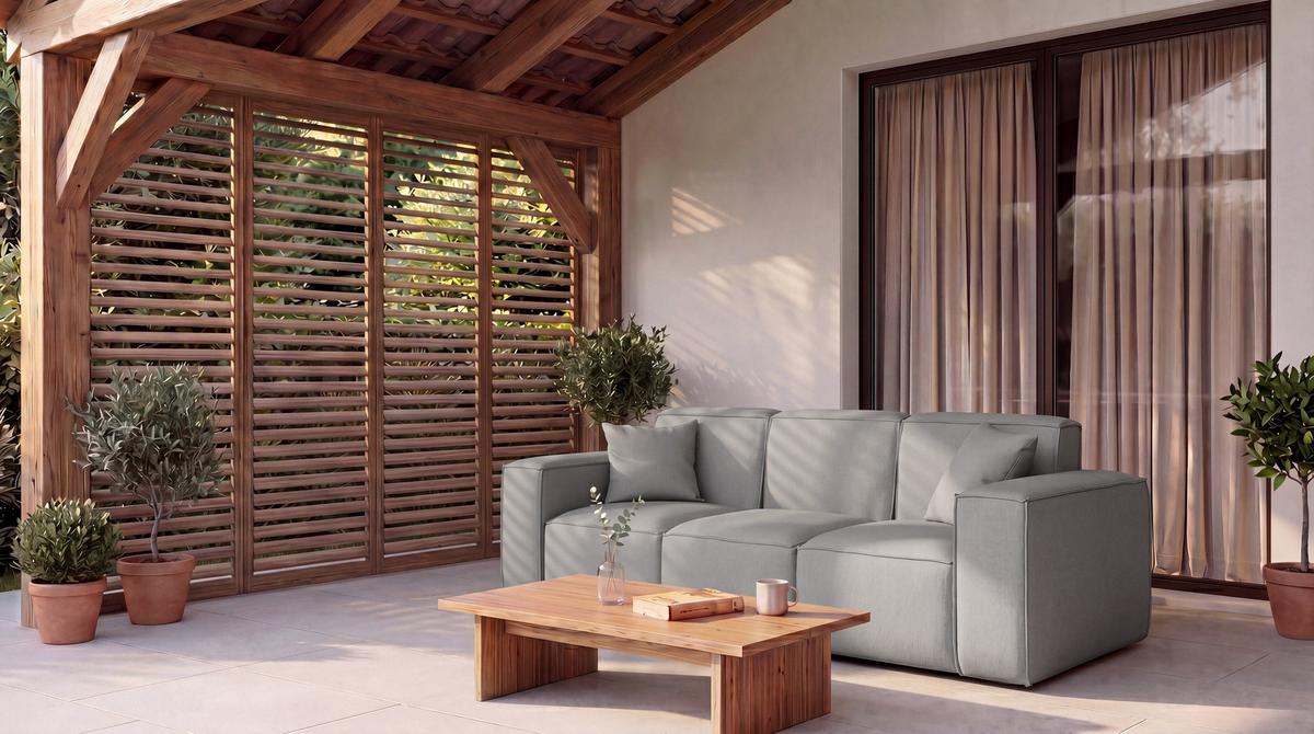 GARTENSOFA Lorento Outdoor 3-Sitzer, Hellgrau Kunstleder 251/73/92 cm - Hellgrau, Textil (251/73/92cm) - WFL GROUP