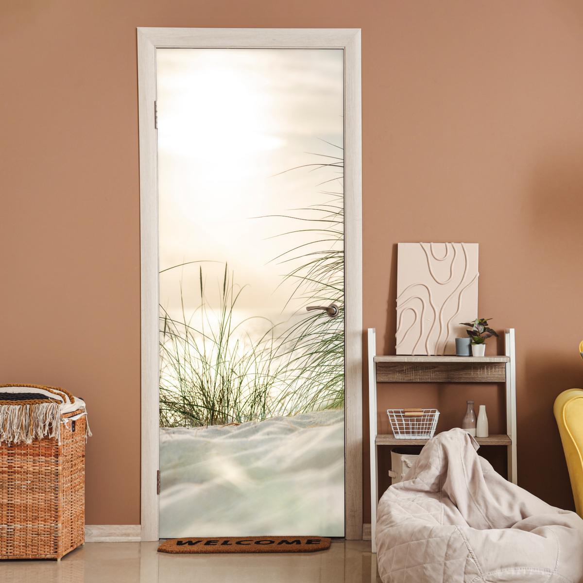 TÜRAUFKLEBER Dünen am Wattenmeer 90x235 cm - Türtapete - Sandfarben, Kunststoff (90/0.1cm) - MuchoWow
