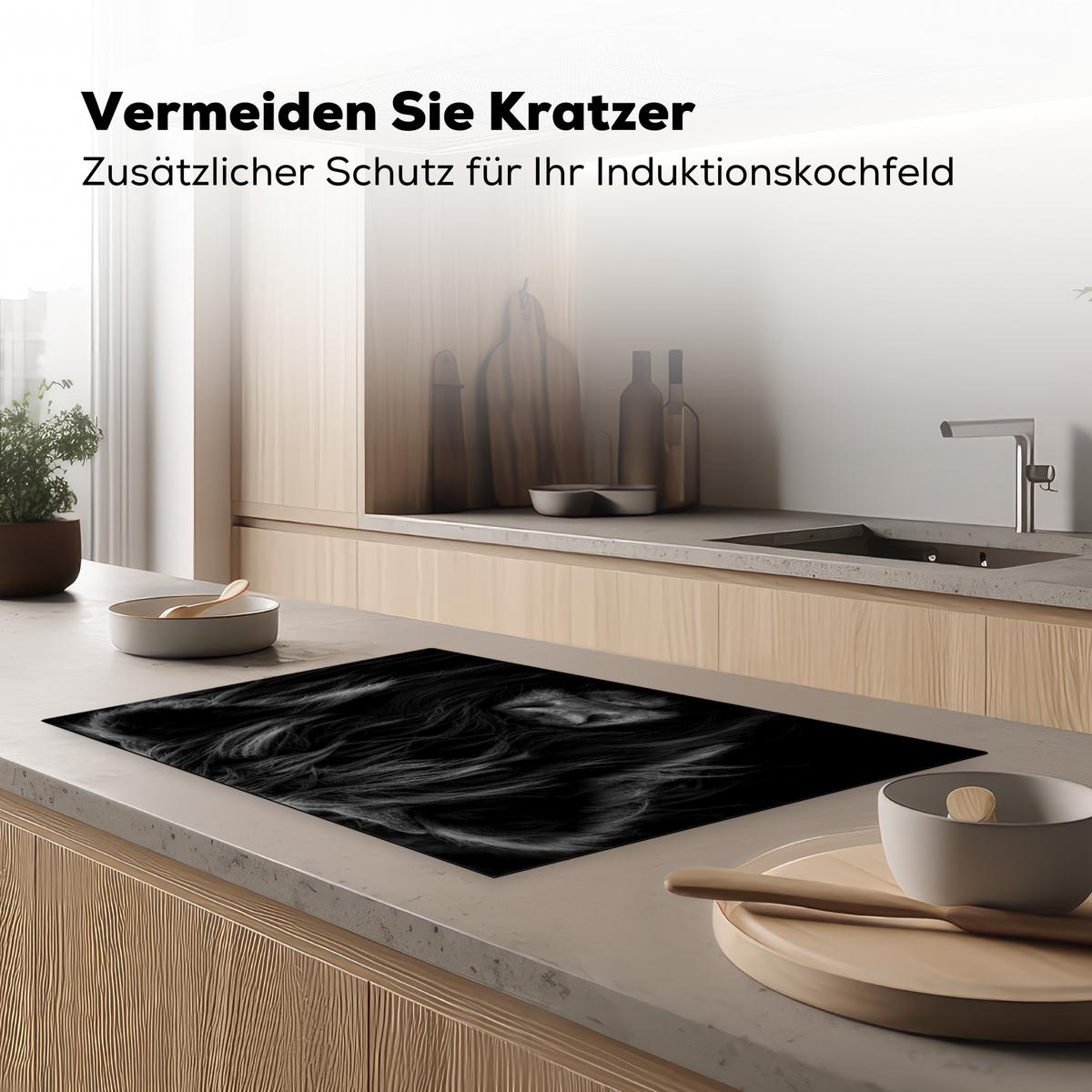 HERDABDECKPLATTE Schottischer Highlander - Kuh - Schwarz - Weiß - Tiere Ceranfeldabdeckung 80x52 cm - Schwarz, Kunststoff (80/52/0.2cm) - MuchoWow