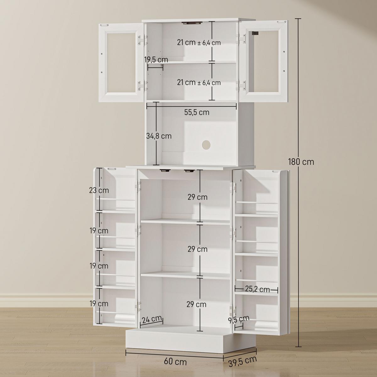 KÜCHENSCHRANK Buffetschrank mit 4 Türen Arbeitsplatte 60 x 39,5 x 180 cm Weiß - Schwarz/Weiß, Holzwerkstoff/Metall (39.5/180/60cm) - HOMCOM