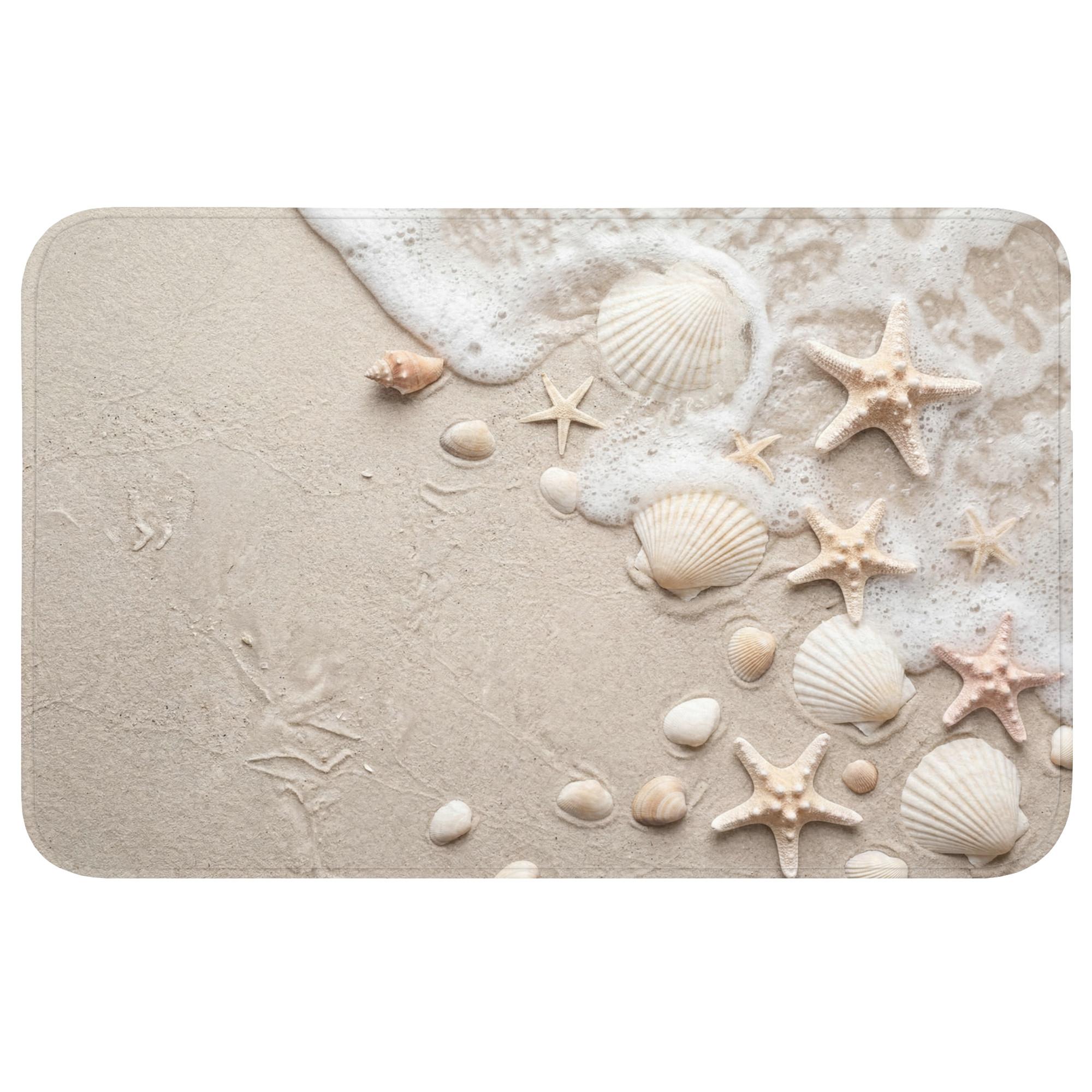 BADEMATTE Muscheln - Seesterne - Strand Badvorleger 80x50 cm - Sandfarben/Creme, Textil (80/50cm) - OnlyWow