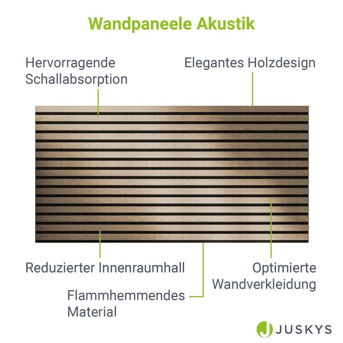 WANDPANEELE Akustik 120x60 cm Eiche Natur Hell (4er-Set) - Naturfarben, Holz (60/120/1.8cm) - Juskys