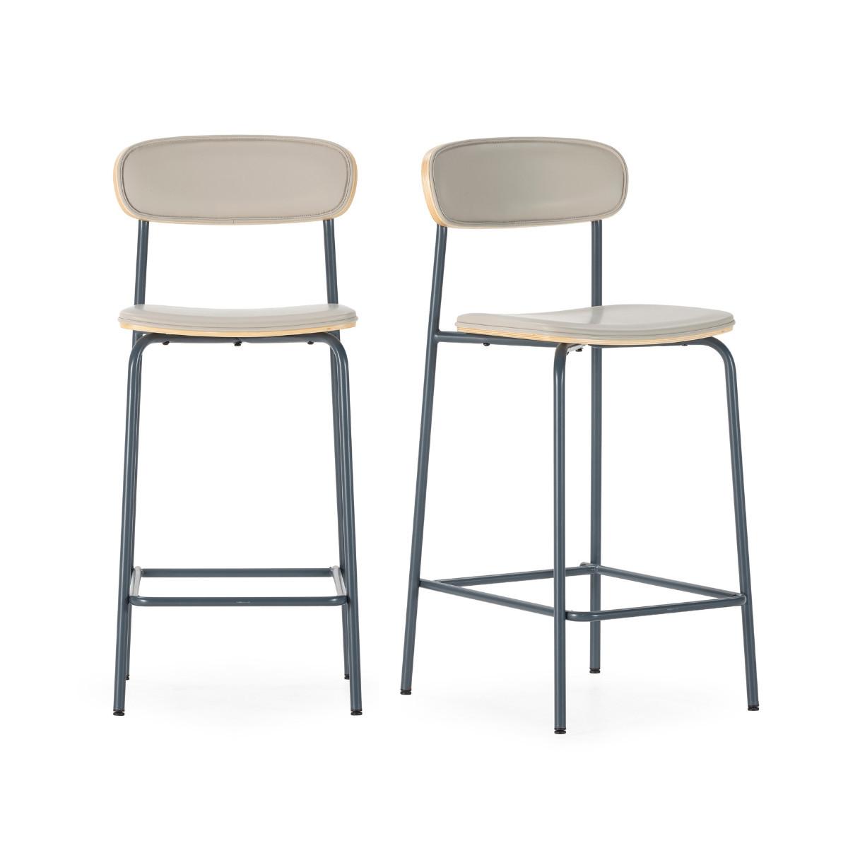 HOCKER 2er-Set aus Kunstleder mit Metallfüßen 41/95/50 cm - Beige, Metall (41/95/14cm) - Calicosy