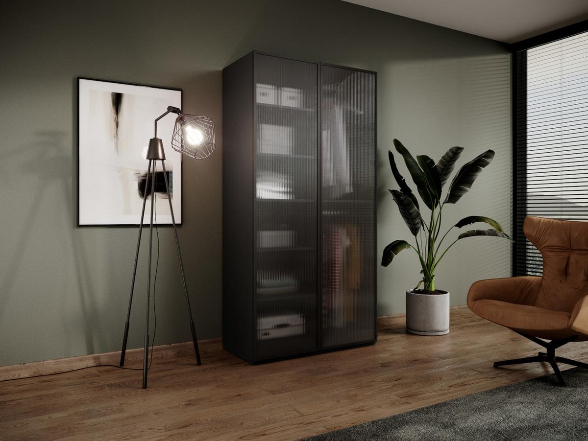 DREHTÜRENSCHRANK ATELIO 101/200/51 cm Modern Kleiderschrank 2-türig Schwarz - Schwarz, Holzwerkstoff (101/200/51cm) - MASSENO