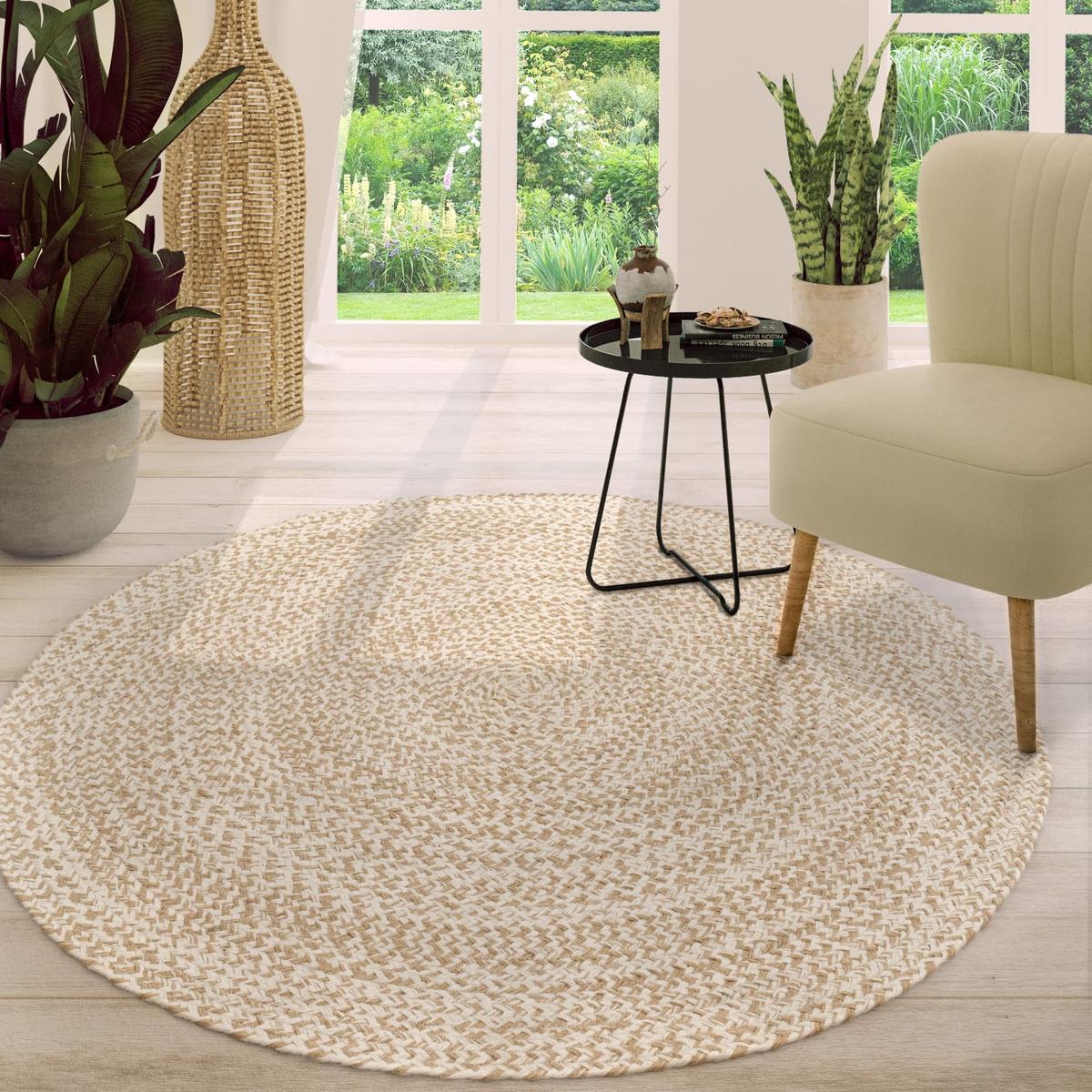 FLACHWEBETEPPICH Cutout Beige Ø 100 cm - Beige, Naturmaterialien (100/100cm) - TT Home