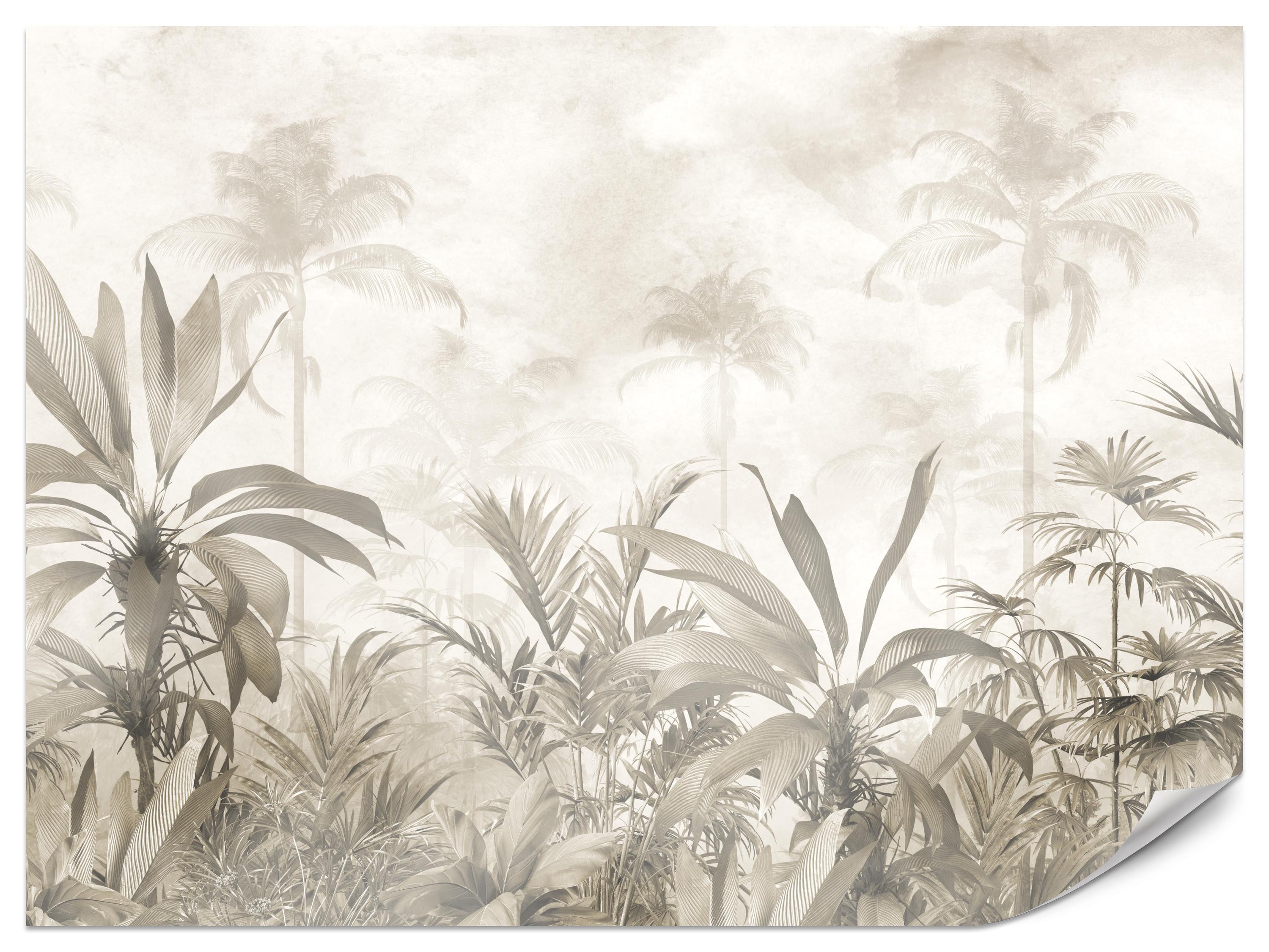FOTOTAPETE für Wohnzimmer Vintage Tropischer Wald Palmen Blätter 450x315 - Beige/Grau, Papier (450/315cm) - Muralo