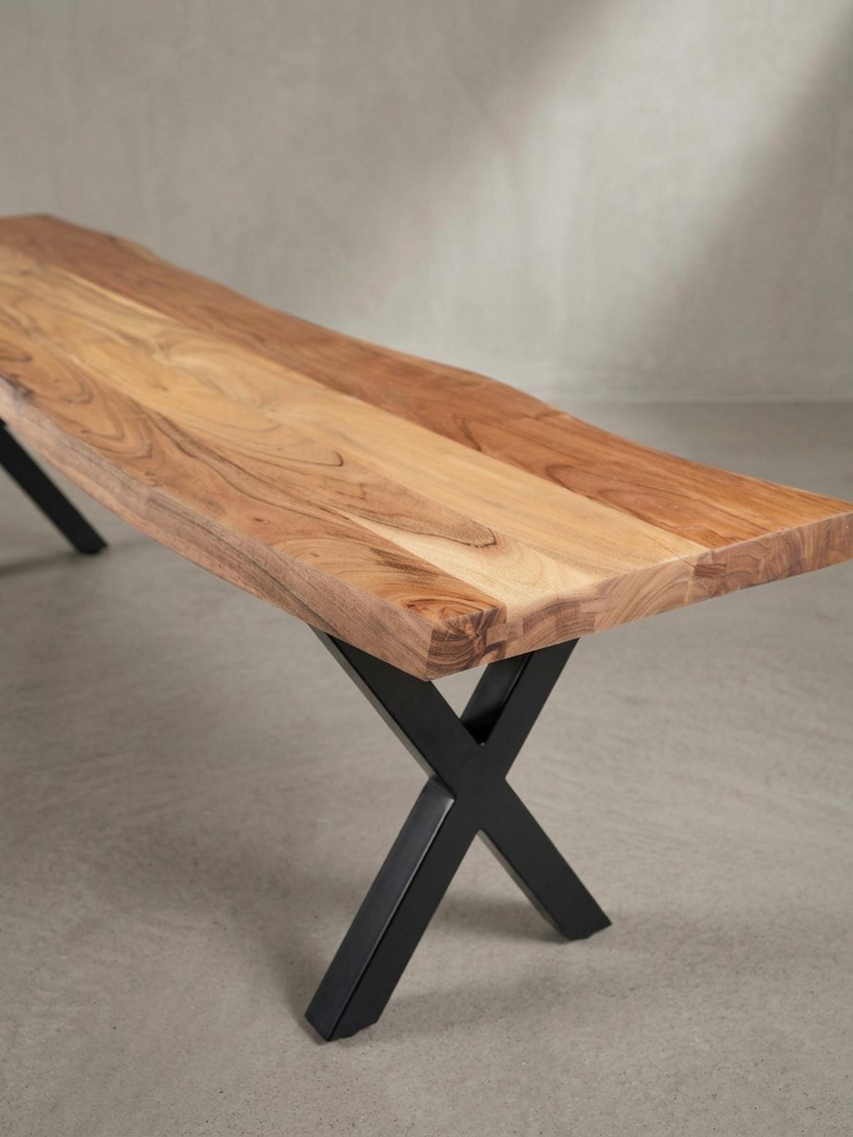 ESSZIMMERBANK Massivholz Metall Baumkante X-Beine, Akazie 160x40x46 cm - Schwarz/Braun, Holz/Metall (160/46/40cm) - KADIMA DESIGN