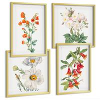 BILDER SET 4er Set - 50x50 cm & 40x60 cm Goldrahmen - Retro-Blumenmalerei - Goldfarben, Kunststoff (50/50cm) - TULUP