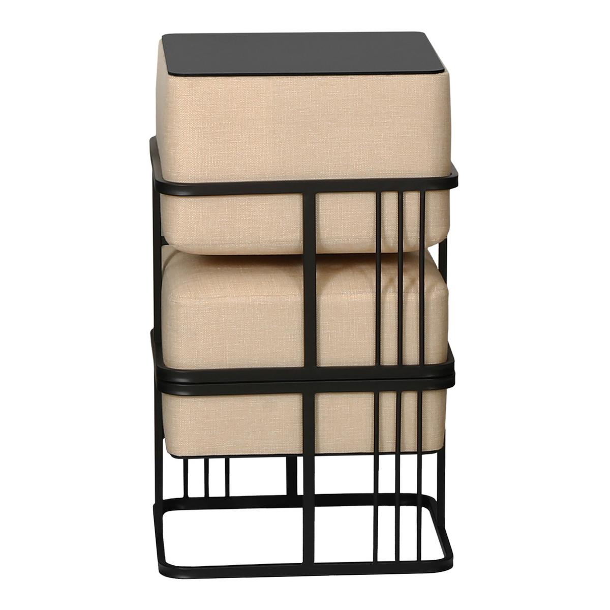 HOCKER-SET 2-TLG. Tas - Beige/Schwarz, Holzwerkstoff/Textil (38/38/38cm) - [en.casa]