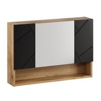 SPIEGELSCHRANK Manello 3 Türen Eiche mit Matt Schwarz - 80 x 17 x 60 cm - Eichefarben/Schwarz, Holz (80/60/17cm) - Badplaats
