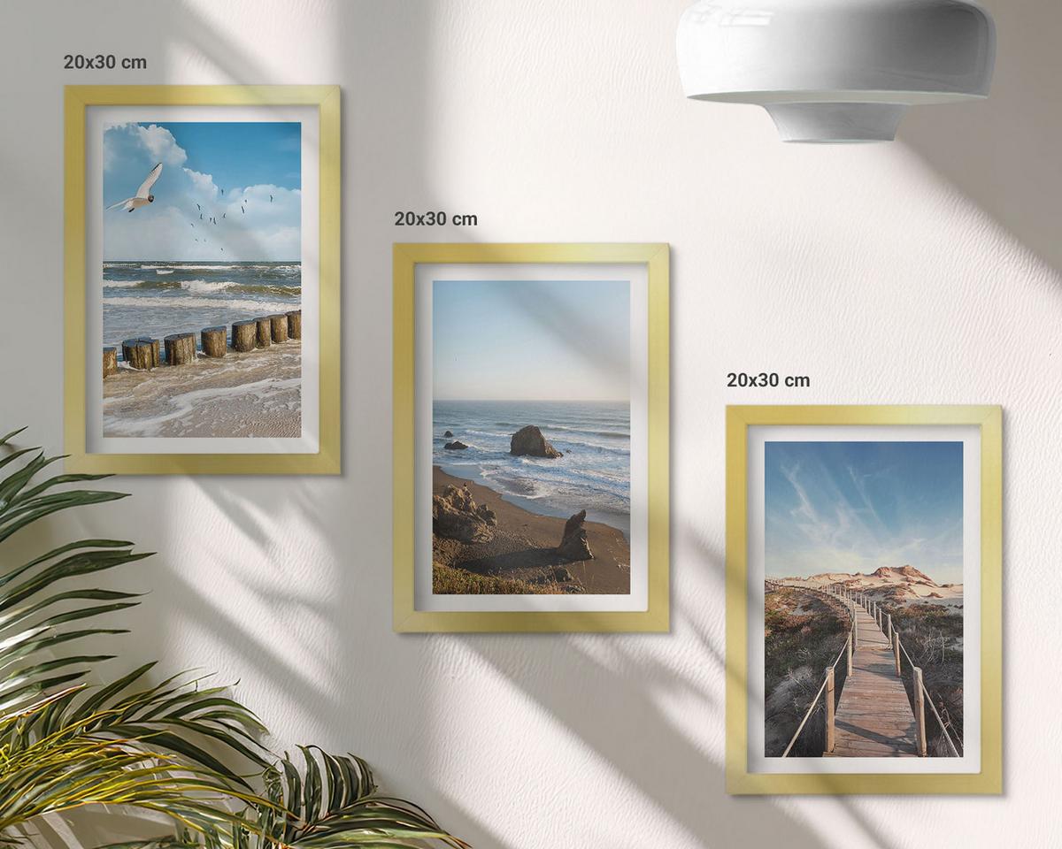 BILDER SET 3er Set - 20x30 cm Goldrahmen - Strandwellen, Himmelsbrücke, Spaziergang - Goldfarben, Kunststoff (20/30cm) - TULUP