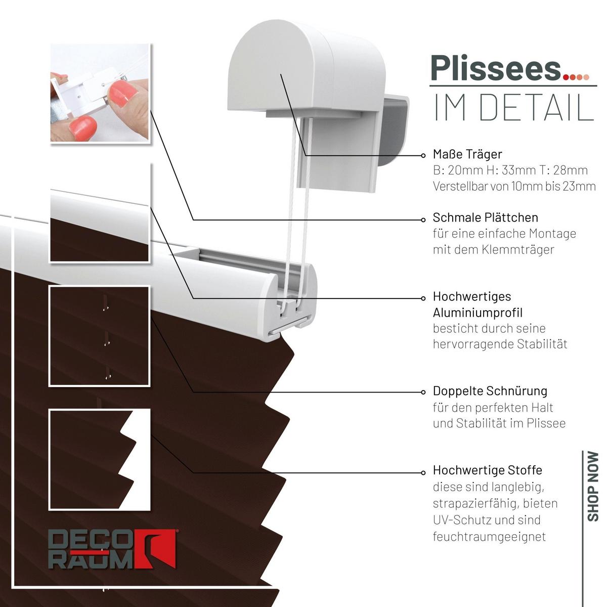 PLISSEE Basic 115 x 150cm Klemmfix ohne Bohren - Dunkelbraun, Textil (115/150cm) - Deco-Raum