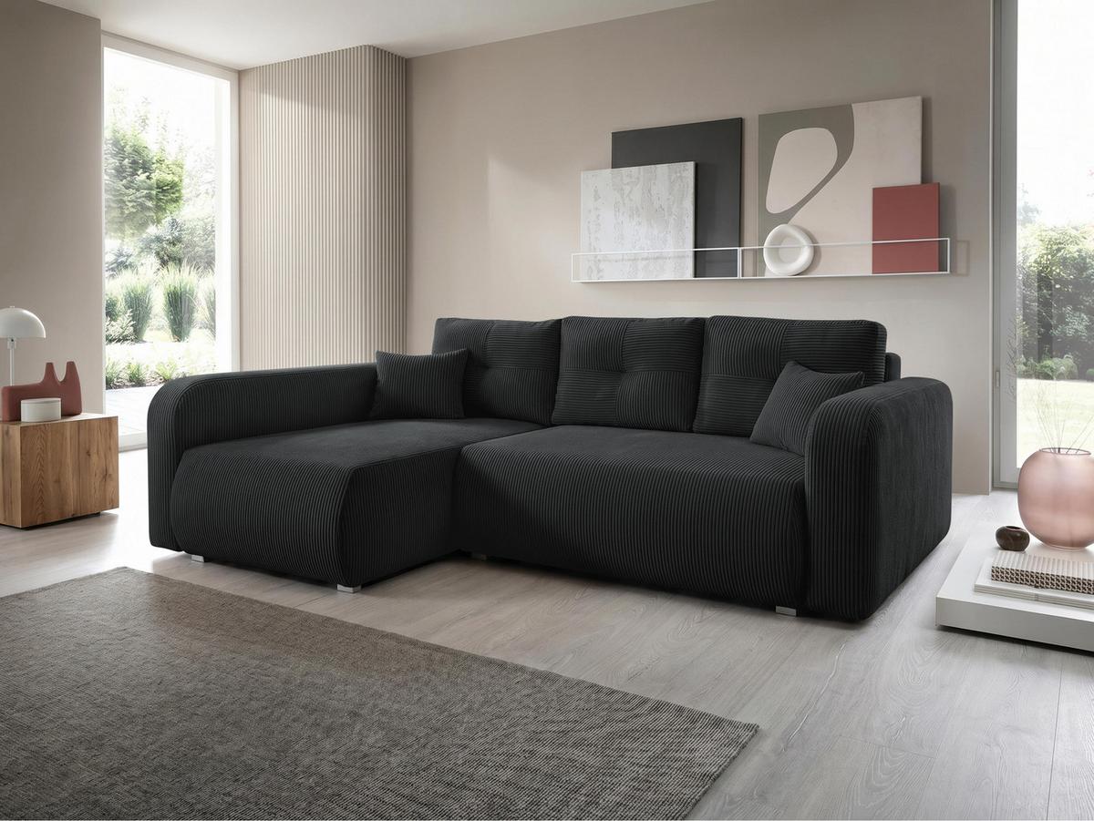 ECKSOFA Viena Cord, Seite: Links - Silberfarben/Schwarz, Holz/Kunststoff (234/145cm) - MIRJAN24