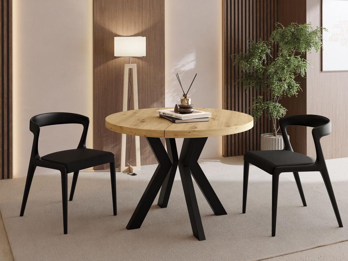 ESSTISCH Savio rund ausziehbar verlängerbar, Eiche Artisan Hellbraun 80-130/80/77 cm - Schwarz/Eiche Artisan, Holz/Holzwerkstoff (80/130/77cm) - WFL GROUP