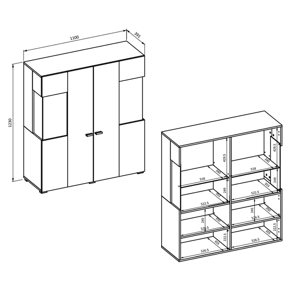 VITRINE Akram Weiß und Holz - Weiß, Holzwerkstoff (110/123/39cm) - Petits-meubles
