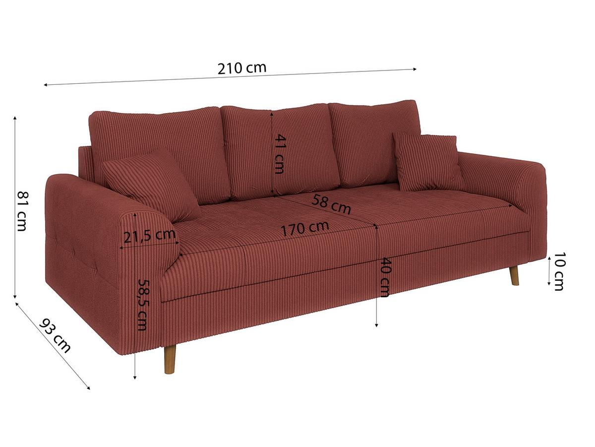 3-SITZER-SOFA Alma Terrakotta Cord - Terracotta/Braun, Holz/Textil (210/81/93cm) - S-Style Möbel