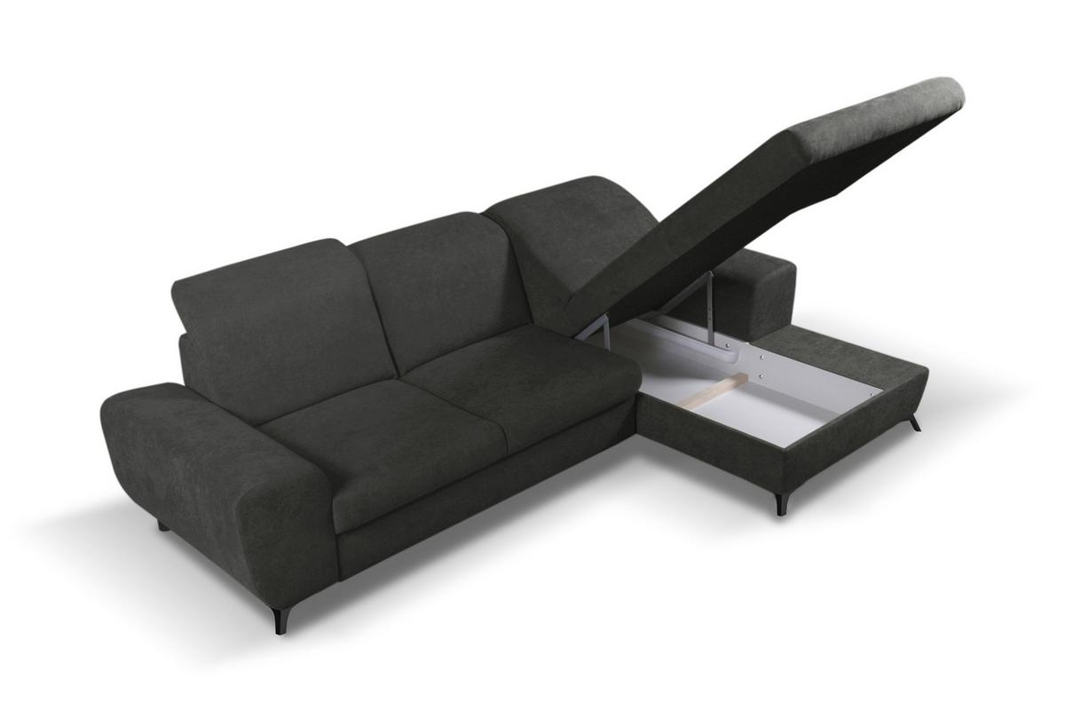 ECKSOFA LUCE R-S Grau Plüsch-Stoff mit Schlaffunktion - Grau, Holz (279/172cm) - MASSENO