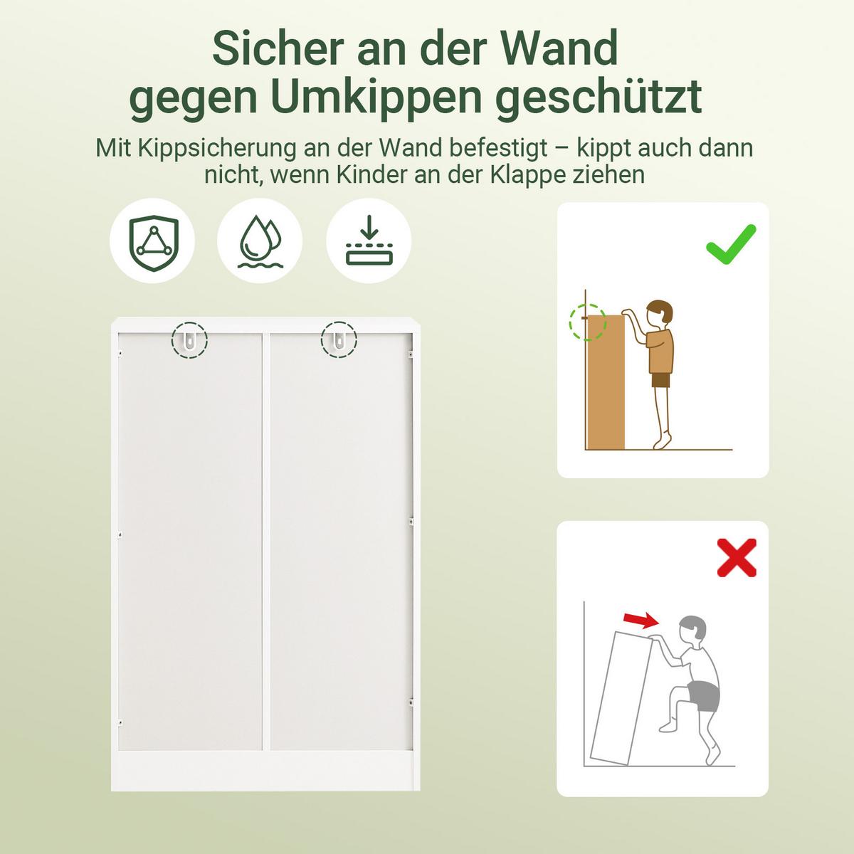 SCHUHSCHRANK mit 2 Klappen und 1 Schublade, Weiß 60x90x30cm - Weiß, Holzwerkstoff (60/90/30cm) - SoBuy
