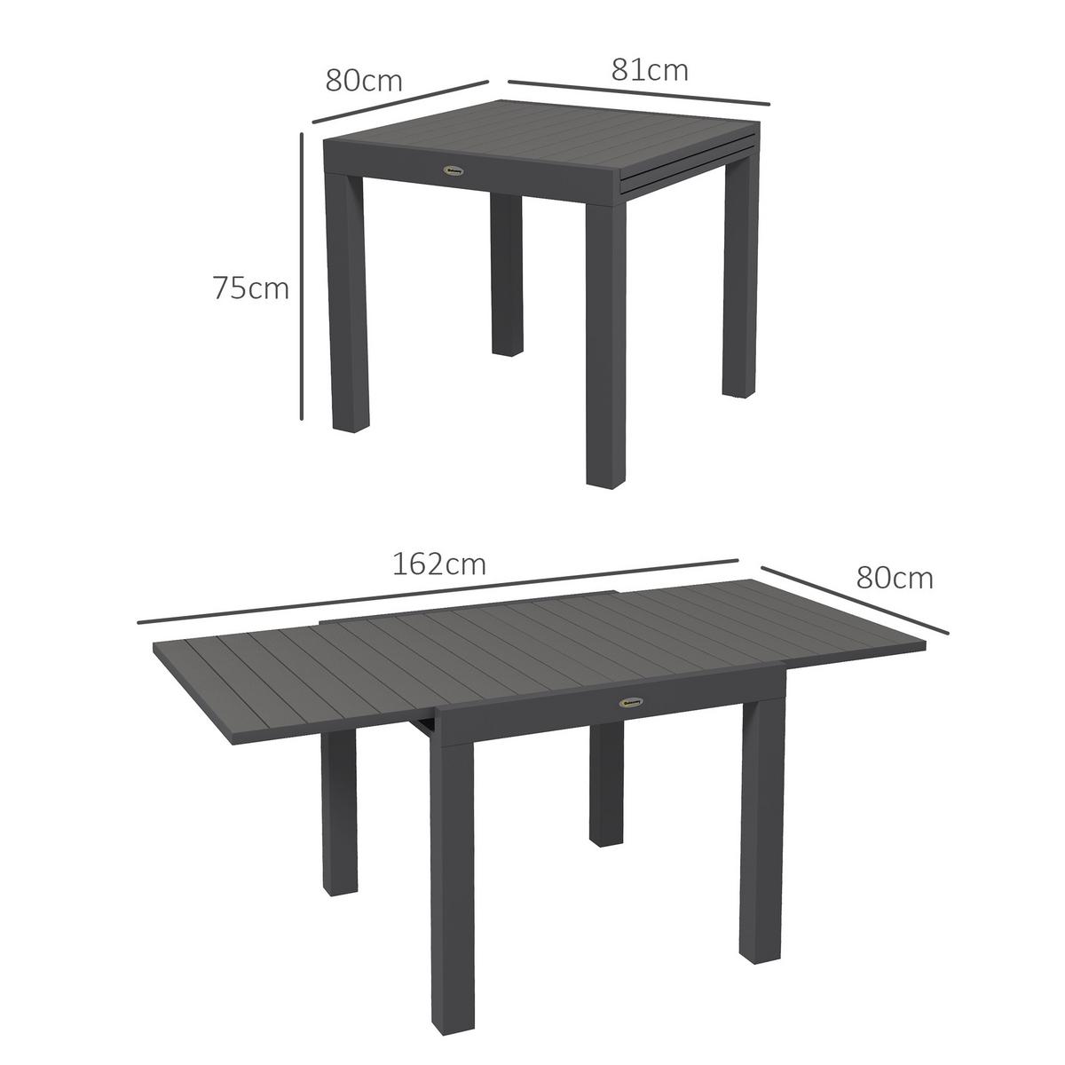 GARTENTISCH, Grau, Aluminium - Grau, Metall (162/80/75cm) - Outsunny