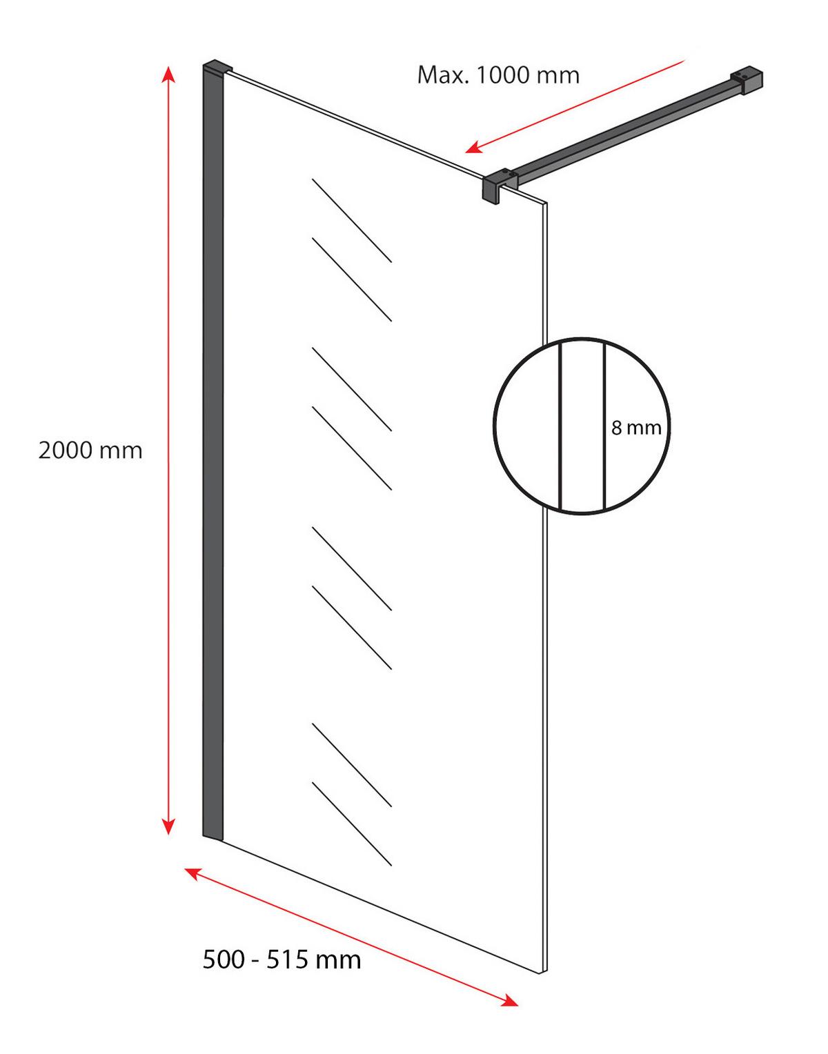 DUSCHWAND Florida - 50 x 200 cm - Chrom - Walk-In Duschabtrennung aus Sicherheitsglas - Chromfarben, Glas (50/200cm) - Badplaats