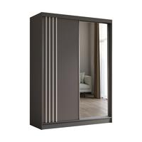 KLEIDERSCHRANK mit Spiegel-Schiebetüren und Aluminium-Leisten, LED-Beleuchtung - NALLA - 160 cm Grau+Grau+Weiß - Weiß/Grau, Holzwerkstoff (160/216/61cm) - ALTDECOR