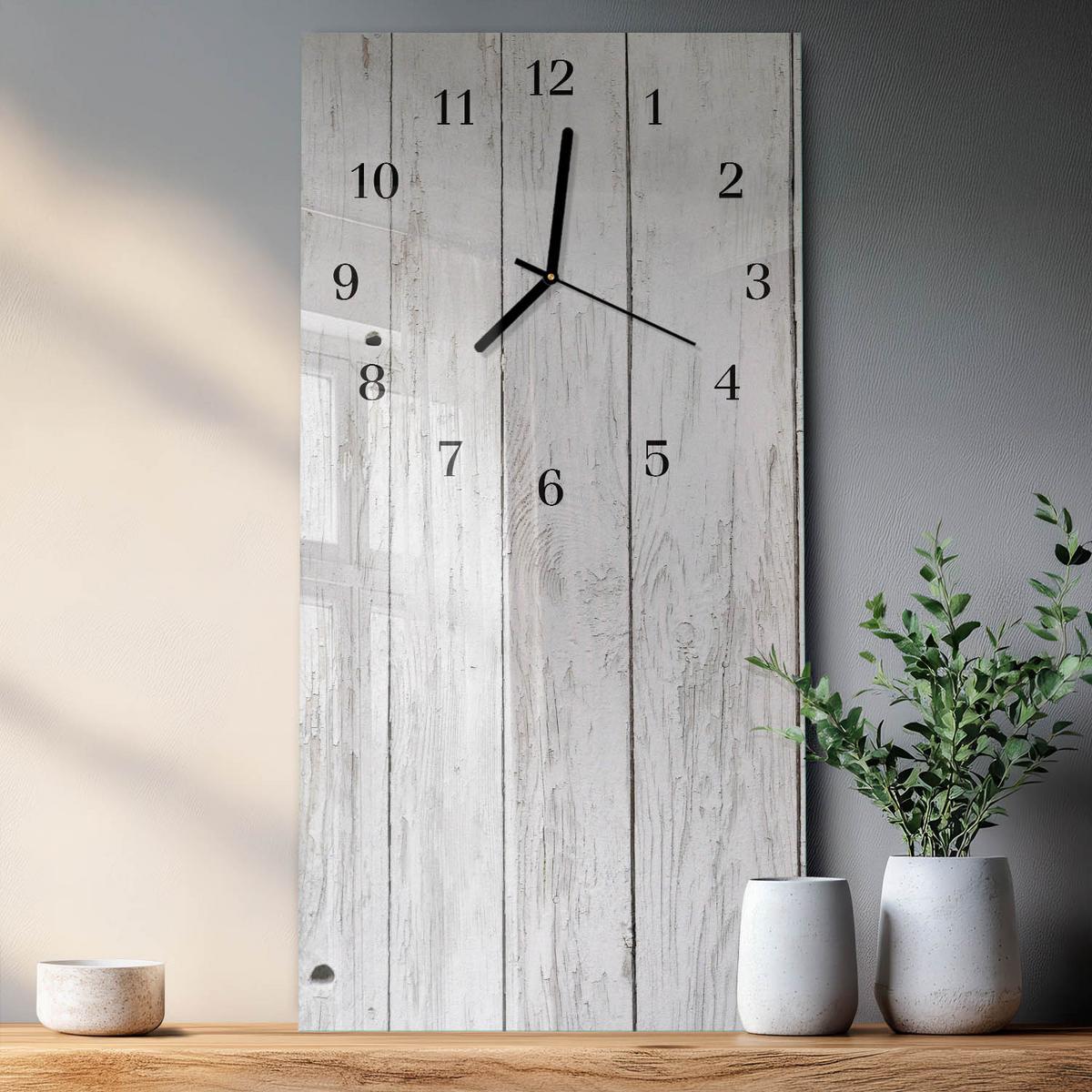 WANDUHR aus Glas 30x60 cm - Holz - Weiß, Glas (30/60/0.4cm) - TULUP