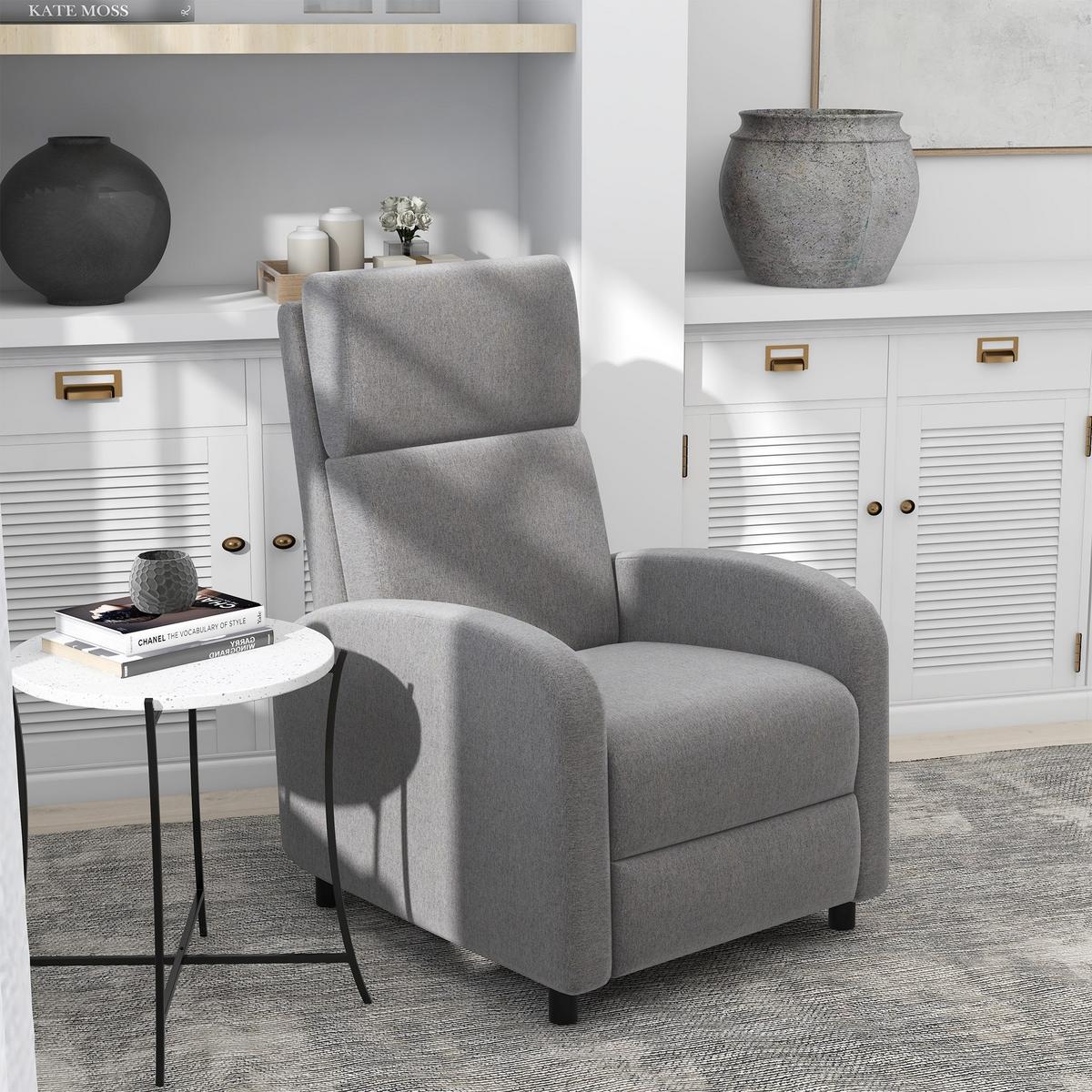 RELAXSESSEL gepolstert Fernsehsessel mit Liegefunktion bis 120 kg Belastbar Grau - Schwarz/Grau, Kunststoff/Textil (64/102/86cm) - HOMCOM
