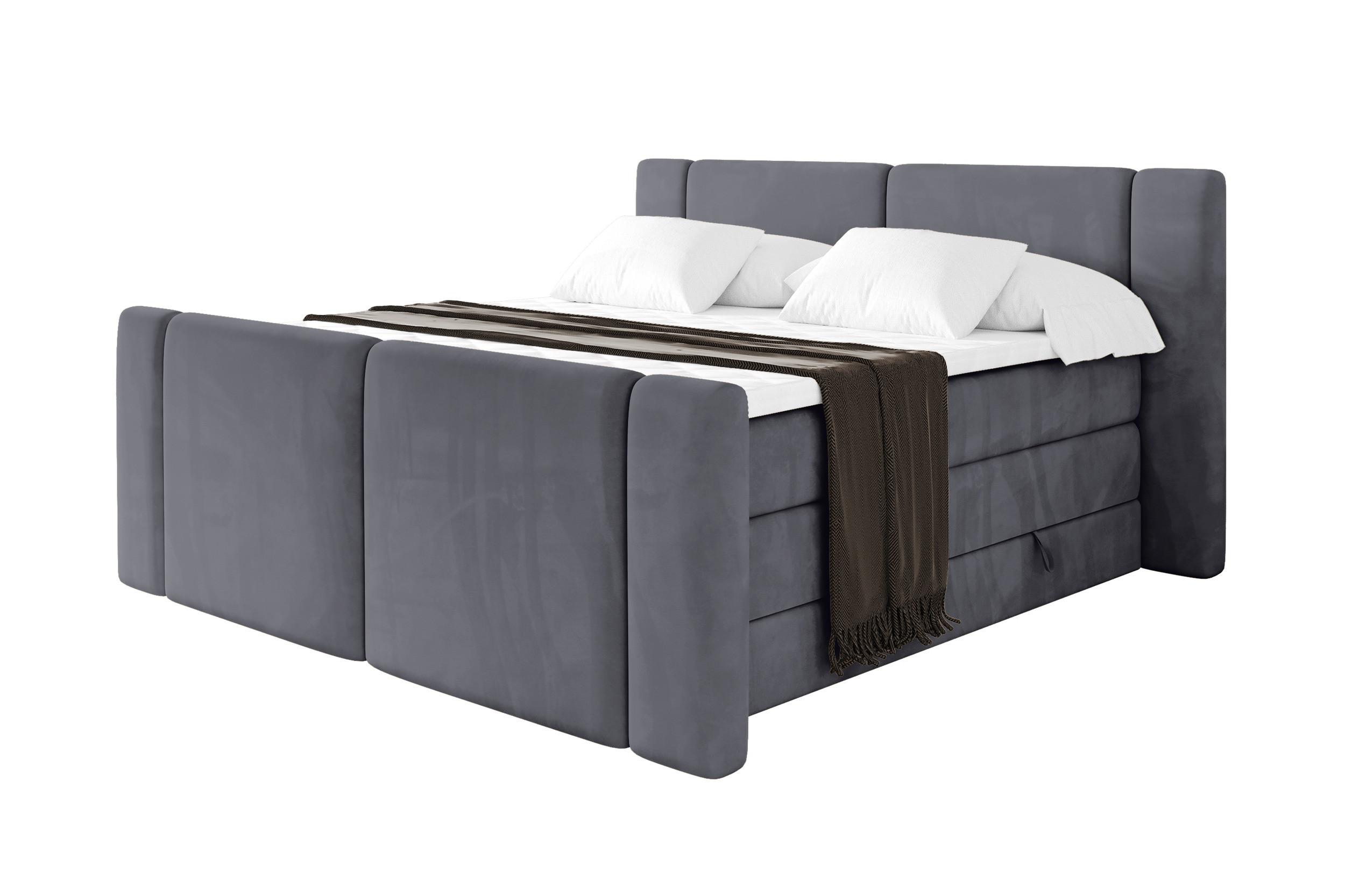 BOXSPRINGBETT mit Matratze H3/H4 - EVON KING Zanozek - 160x200 cm Dunkelgrau - Dunkelgrau, Holzwerkstoff (160/200cm) - ALTDECOR