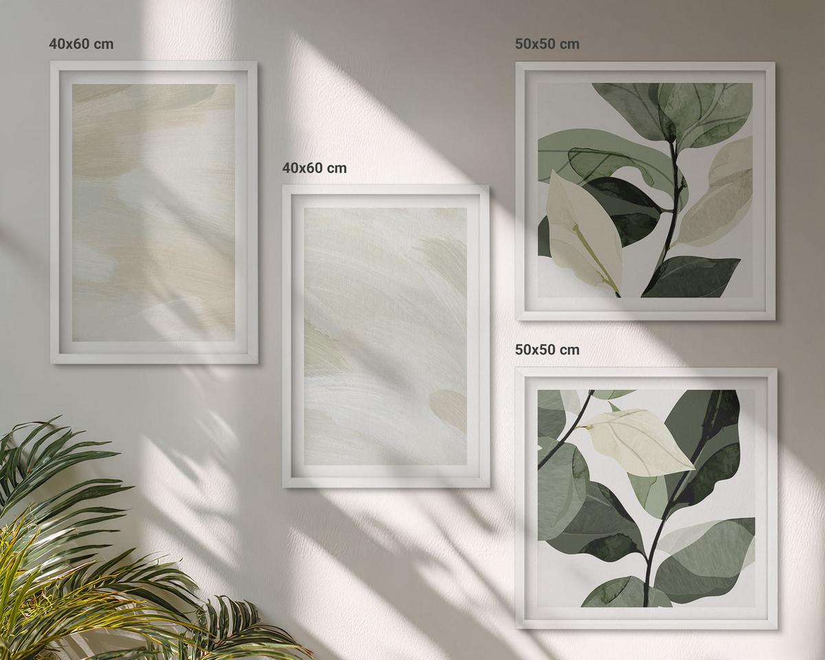 BILDER SET 4er Set - 50x50 cm & 40x60 cm Weißer Rahmen - Leuchtende, abstrakte Boho-Farben - Weiß, Kunststoff (50/50cm) - TULUP
